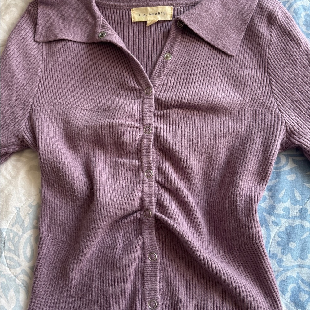 La Hearts Purple Ribbed Blouse